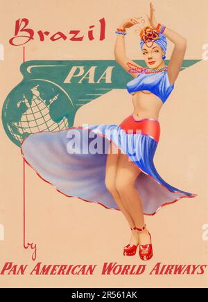 Brasilien von Pan American World Airways, Werbetoster, circa 1930er - brasilianisches Reiseposter Stockfoto