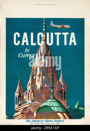 Calcutta by Clipper (Pan American World Airways, 1951) Reiseposter, indisches Reiseposter Stockfoto