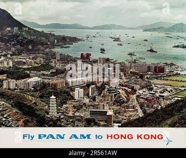 Fly Pan am Poster - Fly Pan am nach Hong Kong (panamerikanisch, 1970er). Reise-Poster Stockfoto