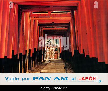 Fly Pan am Poster - Vuele por Pan am al Japon, Fly Pan am nach Japan (Pan American, 1970er). Reise-Poster Stockfoto