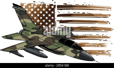 Militärjets mit amerikanischer Flagge. Stock Vektor