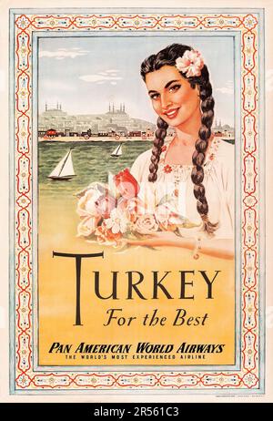 Pan am - Turkey for the Best (Pan American World Airways, c.1955). Reise-Poster Stockfoto