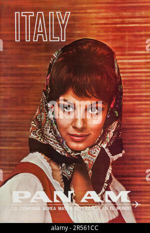 Pan am Poster Italien (Pan American, 1960er). Ein Reiseposter mit einer italienerin Stockfoto