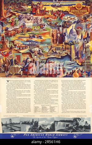 Pan American World Airways 1946 - Travel Poster America, Vereinigte Staaten von Amerika. Bildkarte. Porträt der USA Stockfoto