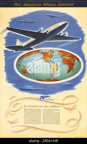 Pan American World Airways, Inc. 1945 – Reiseposter – der Reichtum anderer Nord- und Südamerika Stockfoto