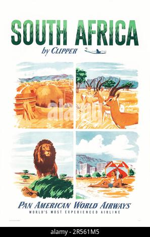 Südafrika von Clipper (Pan American World Airways, 1951). Reise-Poster Stockfoto