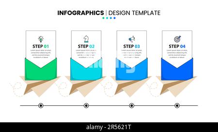 Infografik-Vorlage mit Symbolen und 4 Optionen oder Schritten. E-Mail-Marketing-Konzept. Kann für Workflow-Layout, Diagramm, Banner, webdesign verwendet werden. Vektor i Stock Vektor