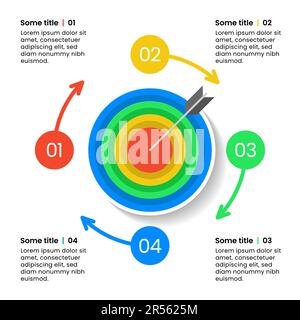 Infografik-Vorlage mit 4 Optionen oder Schritten. Dartscheibe. Kann für Workflow-Layout, Diagramm, Banner, webdesign verwendet werden. Vektordarstellung Stock Vektor