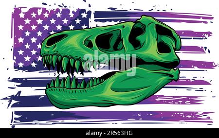 Vektordarstellung eines Tyrannosaurus rex mit amerikanischer Flagge Stock Vektor