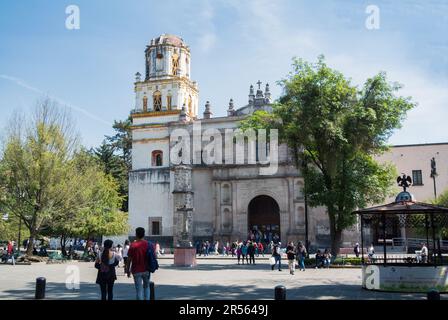 Coyoacan, Mexiko-Stadt, die Gemeinde San Juan Bautista in einer barocken Architektur Stockfoto