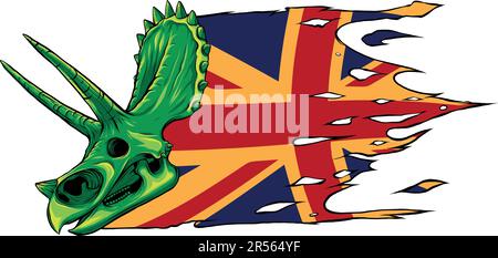 vektordarstellung eines Triceratops-Schädels mit der Flagge des vereinigten Königreichs Stock Vektor