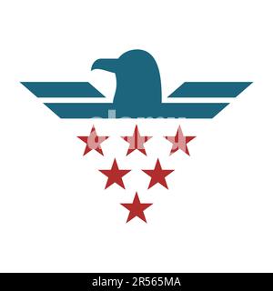 Amerikanische Adler-Ikone mit Sternen. Nationales Symbol der USA. Eagle-Emblem-Designelement. Unabhängigkeitstag, Demokratie, Wahlkonzept. Amerikanische Flaggenfarben. Stock Vektor