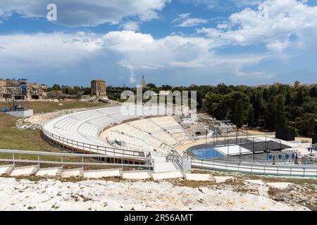 Das antike griechische Theater im Archäologischen Park von Neapolis Syracuse Sizilien Stockfoto