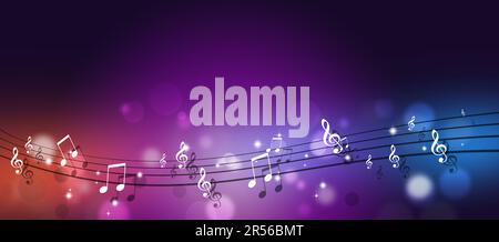 Farbenfrohes, mehrfarbiges Banner mit Noten für Partyplakate und Hintergründe Stockfoto