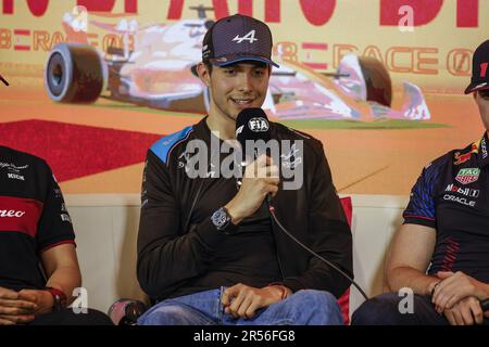 Montmelo, Spanien - 01/06/2023, Montmelo, Spanien - 01/06/2023, Pressekonferenz OCON Esteban (Fra), Alpine F1 Team A523, Porträt während der Formel 1 AWS Gran Premio de Espana 2023, 7. Runde der Formel-1-Weltmeisterschaft 2023 vom 2. Bis 4. Juni 2023 auf dem Circuit de Barcelona-Catalunya in Montmelo, Spanien – Foto: Xavi Bonilla/DPPI/LiveMedia Stockfoto