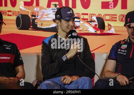 Montmelo, Spanien - 01/06/2023, Montmelo, Spanien - 01/06/2023, Pressekonferenz OCON Esteban (Fra), Alpine F1 Team A523, Porträt während der Formel 1 AWS Gran Premio de Espana 2023, 7. Runde der Formel-1-Weltmeisterschaft 2023 vom 2. Bis 4. Juni 2023 auf dem Circuit de Barcelona-Catalunya in Montmelo, Spanien – Foto: Xavi Bonilla/DPPI/LiveMedia Stockfoto