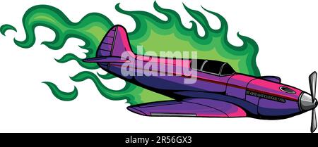 vektordarstellung eines alten Flugzeugs mit Flammen Stock Vektor
