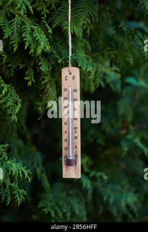 Thermometer bei sommerlicher Hitzewelle Stockfoto
