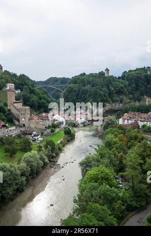 Die Schweiz. Kanton Fribourg. Freiburg. Querformat Stockfoto