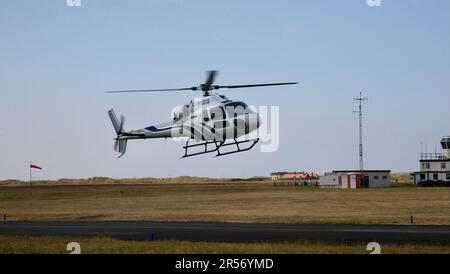 Nahaufnahme des Hubschraubers G-WECG, einem Eurocopter, der im Besitz von Airbus Helicopters UK Ltd ist Stockfoto