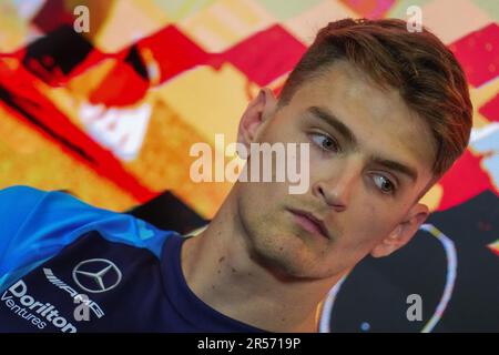 Barcelona, Spanien. 01. Juni 2023. Logan SarSergeant, Williams Racing FW45 nimmt an der Drivers Press Conference Teil, die im Vorfeld des Grand Prix F1 von Spanien am 1. Juni 2023 auf dem Circuit de Barcelona-Catalunya in Barcelona stattfindet. (Foto: Bagu Blanco/PRESSIN) Kredit: PRESSINPHOTO SPORTS AGENCY/Alamy Live News Stockfoto