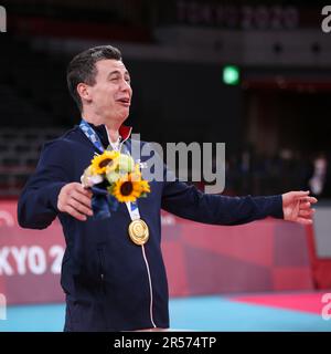 7. AUGUST 2021 – Tokio, Japan: Jenia GREBENNIKOV von Team France gewinnt die Goldmedaille beim Volleyball Men's Tournament bei den Olympischen Spielen 2020 in Tokio (Foto: Mickael Chavet/RX) Stockfoto