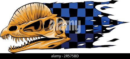 Darstellung eines dilophosaurus Skull mit Rassenflagge Stock Vektor