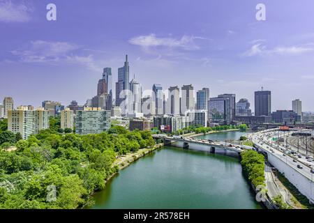 Die Skyline von Philadelphia Pennsylvania USA aus der Vogelperspektive Stockfoto