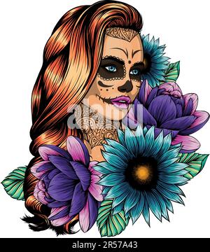 vektordarstellung der Frau Schädelzucker-Blume. Stock Vektor