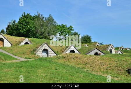 Berühmte Weinkeller von Hercegkút, Ungarn, berühmte Weinregion Tokaj Stockfoto