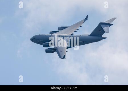 RAF Boeing C-17 Globemaster III auf der Abingdon Air & Country Show am 20. Mai 2023. Stockfoto