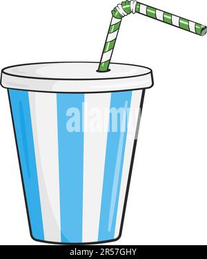 Milchshake im Becher mit Strohhalm. Zeichentrickfilm. Vektordarstellung Stock Vektor