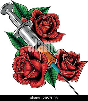 Abbildung einer Spritze mit Rosen auf weißem Hintergrund Stock Vektor