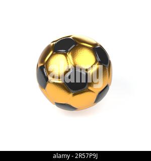 Goldener Fußball, Fußball oder Handball auf weißem Hintergrund, 3D Rendering Stockfoto