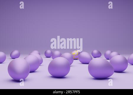 Viele rosa Ostereier auf rosa Hintergrund, moderner Osterhintergrund, 3D Rendering Stockfoto