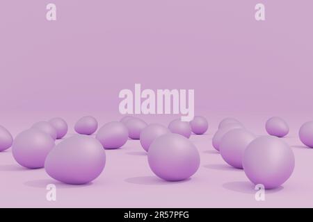 Viele rosa Ostereier auf rosa Hintergrund, moderner Osterhintergrund, 3D Rendering Stockfoto