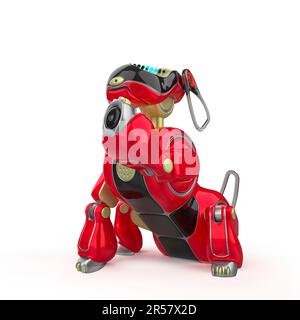 Cyber-Dog-Cartoon mit Pfote, 3D-Illustration Stockfoto