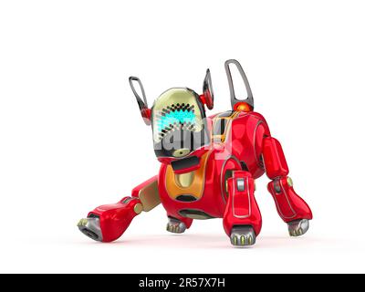 Cyber-Dog-Cartoon in Aktion, 3D Illustration Stockfoto