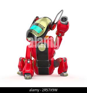 Cyber-Dog-Cartoon kratzt, 3D-Abbildung Stockfoto