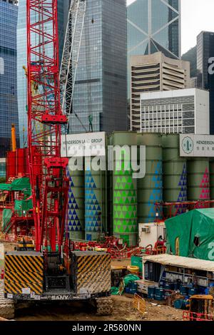 Eine Baustelle (Baustelle), Hong Kong Island, Hongkong, China. Stockfoto