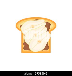 Birnentoast mit Erdnussbutter und Schokolade. Süßes Sandwich. Vektordarstellung im trendigen flachen Stil, isoliert auf weißem Hintergrund. Stock Vektor