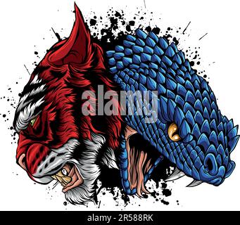 Tigerschlangen-Tattoo-Vektordarstellung auf weißem Hintergrund Stock Vektor