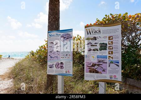 Schild, das die Bedeutung und Bedeutung von Strandabfällen erklärt, dem natürlichen Material, das an Land gespült wird und als organischer Dünger für das Ökosystem wirkt. Stockfoto
