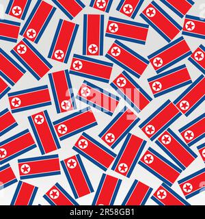Muster mit nordkoreanischen Flaggen. Leuchtendes, nahtloses Muster mit nordkoreanischen Flaggen. Illustration. Stock Vektor