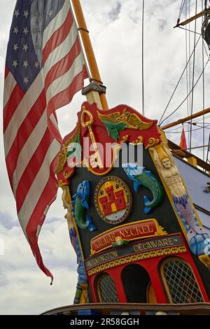 Die Kalmar Nyckel ist eine Nachbildung von Peter Minuits Schiff, das 1638 in Neuschweden (jetzt Delaware) anlegte. Das Schiff dient als pädagogischer Botschafter. Stockfoto