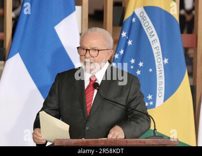 Brasilia, Distrito Federal, Brasilien. 1. Juni 2023. Brasilia (DF), 01/06/2023 - POLITICA/BRASIL/FINLANDIA/DF - Coletiva de Imprensa dos Presidentes do Brasil e da Finlandia, na tarde desta quinta-feira 01 de Junho de 2023, no Palacio Itamaraty em Brasilia. (Foto: Frederico Brasil/Thenews2/Zumapress) (Bild: © Frederico Brasil/TheNEWS2 via ZUMA Press Wire) NUR REDAKTIONELLE VERWENDUNG! Nicht für den kommerziellen GEBRAUCH! Stockfoto
