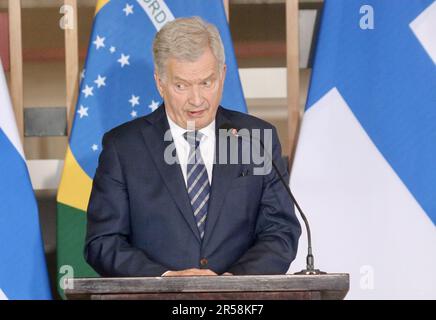 Brasilia, Distrito Federal, Brasilien. 1. Juni 2023. Brasilia (DF), 01/06/2023 - POLITICA/BRASIL/FINLANDIA/DF - Coletiva de Imprensa dos Presidentes do Brasil e da Finlandia, na tarde desta quinta-feira 01 de Junho de 2023, no Palacio Itamaraty em Brasilia. (Foto: Frederico Brasil/Thenews2/Zumapress) (Bild: © Frederico Brasil/TheNEWS2 via ZUMA Press Wire) NUR REDAKTIONELLE VERWENDUNG! Nicht für den kommerziellen GEBRAUCH! Stockfoto