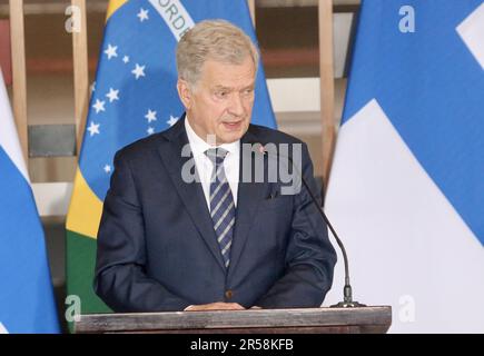 Brasilia, Distrito Federal, Brasilien. 1. Juni 2023. Brasilia (DF), 01/06/2023 - POLITICA/BRASIL/FINLANDIA/DF - Coletiva de Imprensa dos Presidentes do Brasil e da Finlandia, na tarde desta quinta-feira 01 de Junho de 2023, no Palacio Itamaraty em Brasilia. (Foto: Frederico Brasil/Thenews2/Zumapress) (Bild: © Frederico Brasil/TheNEWS2 via ZUMA Press Wire) NUR REDAKTIONELLE VERWENDUNG! Nicht für den kommerziellen GEBRAUCH! Stockfoto