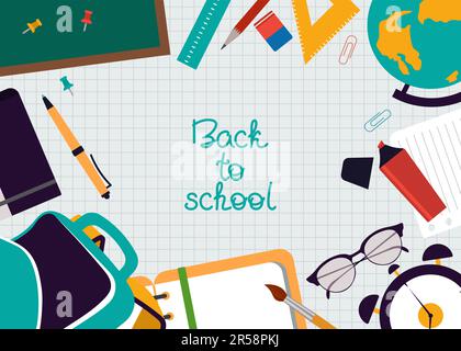Back-To-School-Hintergrund Mit Zubehör. Vektordarstellung In Flacher Form Stock Vektor