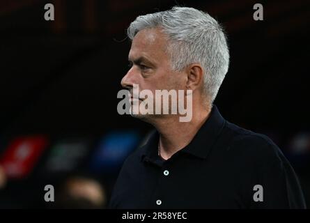 BUDAPEST, UNGARN - MAI 31: Jose Mourinho von AS Roma während des Finalspiels der UEFA Europa League 2022/23 zwischen dem FC Sevilla und AS Roma in der Puskas Arena Stockfoto